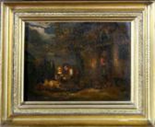 At The Cottage Door Oil Painting by George Morland