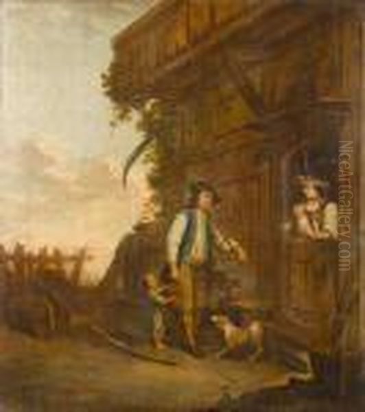 A Peasant Family Oil Painting by George Morland