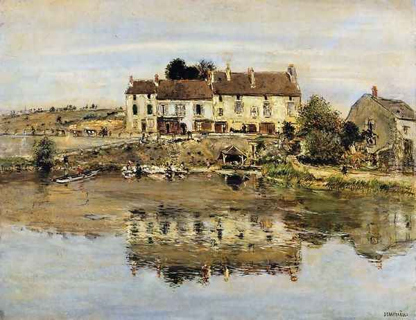 Small Houses On The Banks Of The Oise Oil Painting by Jean-Francois Raffaelli