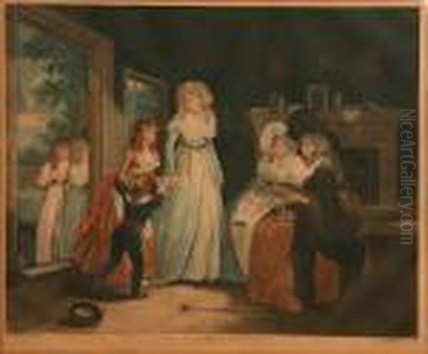 A Visit To The Boarding School; A Visit To The Child At Nurse Oil Painting by George Morland