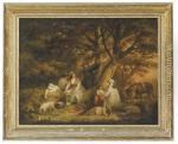 Figures Gathered In A Woodland Clearing Oil Painting by George Morland