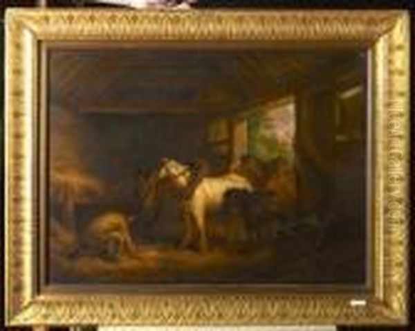 Inside A Stable. 1791. Oil Painting by George Morland