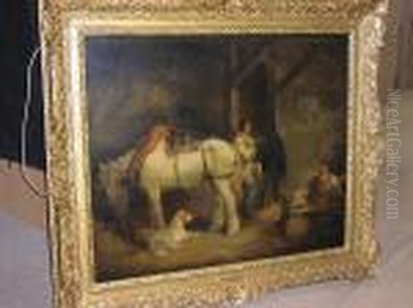 A Stable Interior Oil Painting by George Morland