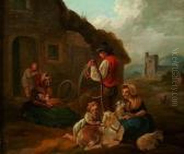 Bauersleute Vor Dem Hof Oil Painting by George Morland