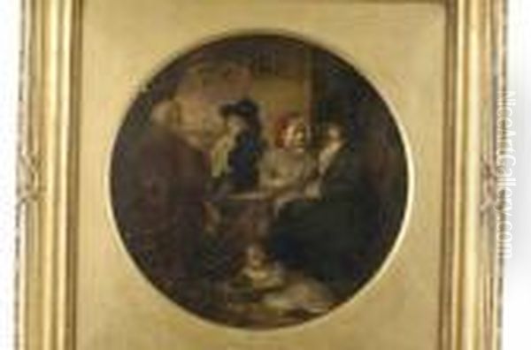 Seated Figures Conversing Outside A Country Tavern Oil Painting by George Morland