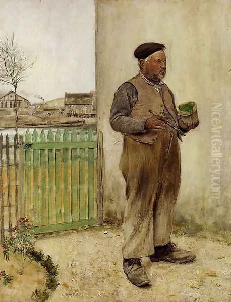 Man Having Just Painted His Fence Oil Painting by Jean-Francois Raffaelli