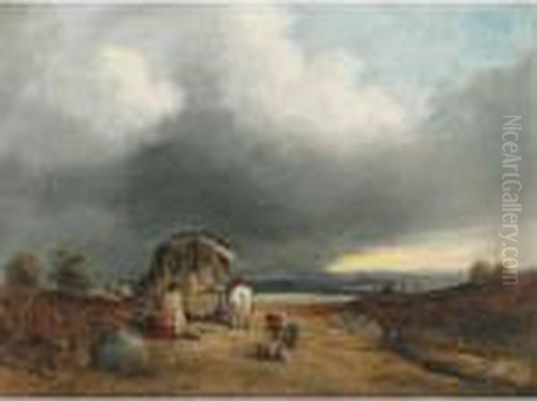 A Gypsy Encampment Oil Painting by George Morland