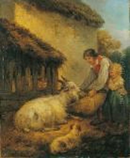 Futterung Der Ziege. Oil Painting by George Morland