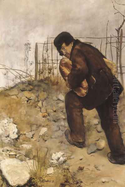 L'homme aux deux pains (Man with two loaves of bread) Oil Painting by Jean-Francois Raffaelli