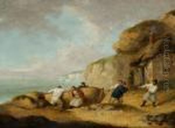 Ascribed To: Fishermen On The Beach Oil Painting by George Morland