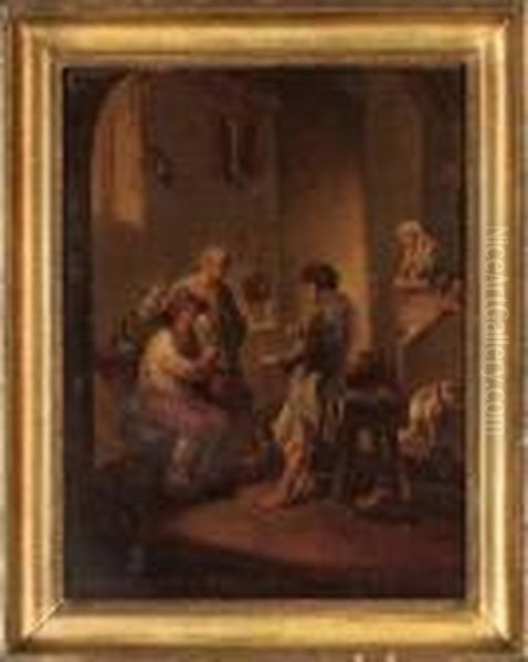 An Animated Discussion Oil Painting by George Morland