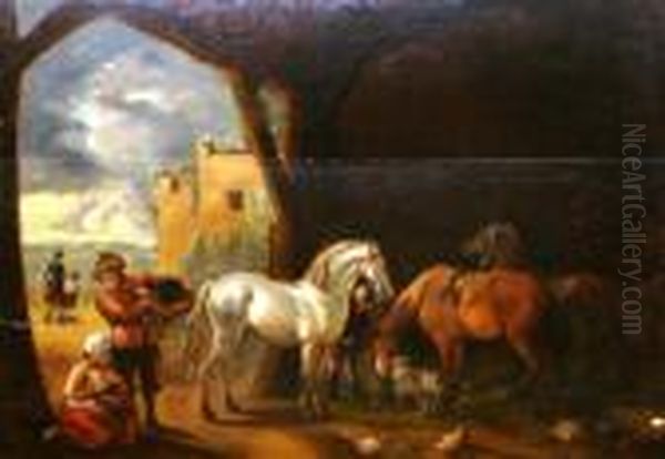 Feeding The Horses Oil Painting by George Morland