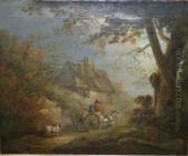 Horse And Cart With Cottage In Background Oil Painting by George Morland