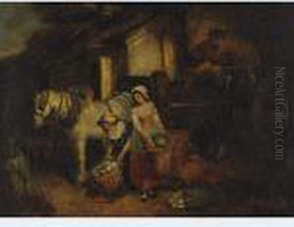 In A Carriers Stable Oil Painting by George Morland