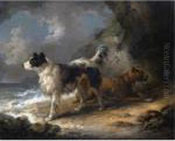 Dogs By The Sea Oil Painting by George Morland