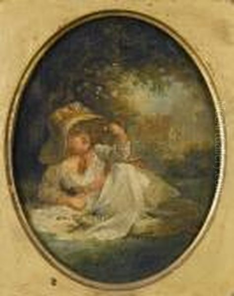 An Allegory Of Spring; And An Allegory Of Winter, Both In Painted Ovals Oil Painting by George Morland