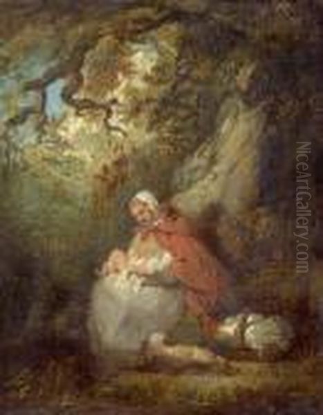 Woman With Child In A Forest. Oil Painting by George Morland