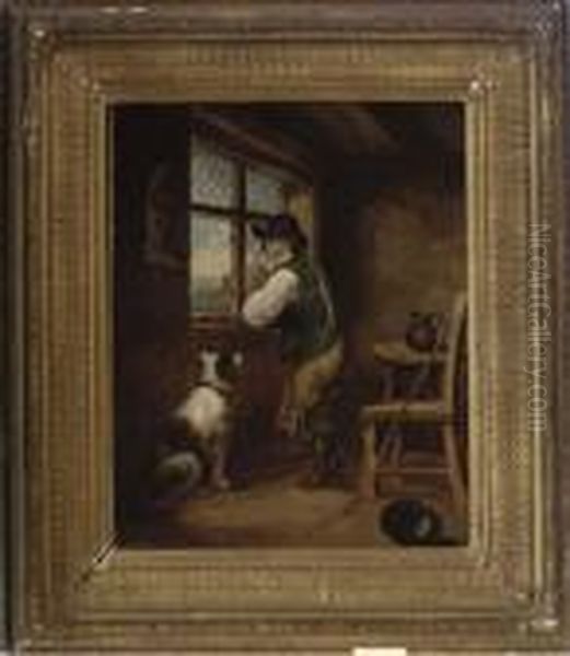 A Young Shepherd And His Dog At An Inn Oil Painting by George Morland