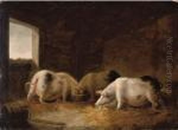 Pigs Feeding Oil Painting by George Morland