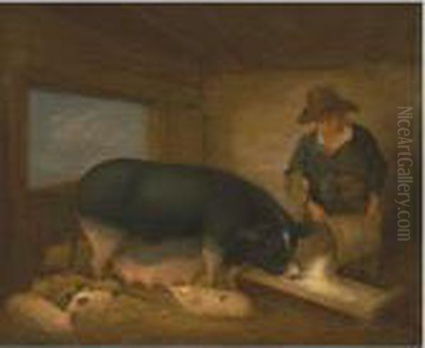 A Sow Of The Improved Breeding Belonging To His Grace The Duke Of Bedford Oil Painting by George Morland