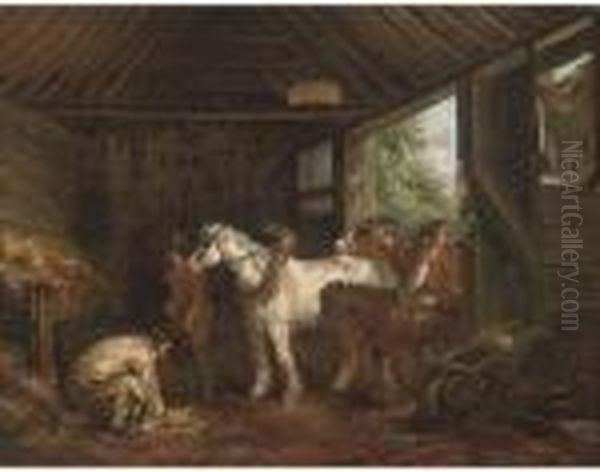 In The Stable Oil Painting by George Morland