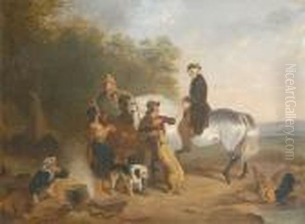 Englischer Squire Auf Grauschimmel Mit Zigeunern. Oil Painting by George Morland