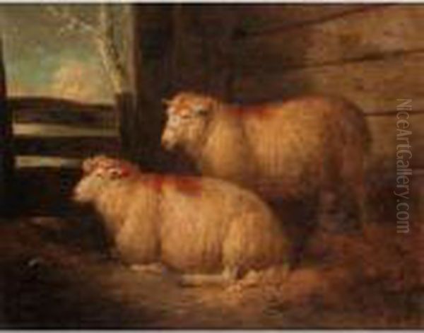 Two Sheep In A Stable Oil Painting by George Morland