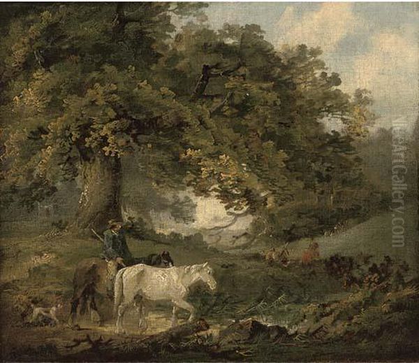 A Countryman And Horses In A Wood Oil Painting by George Morland