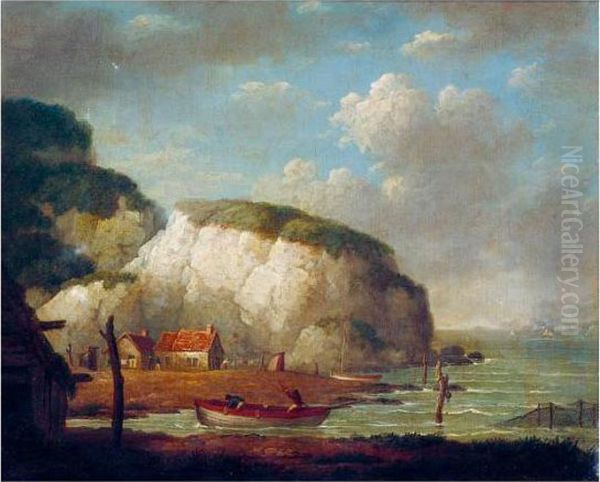 Coastal Landscape With Two Figures In A Rowing Boat Oil Painting by George Morland