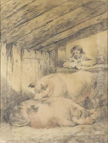 Pigs In A Sty Oil Painting by George Morland