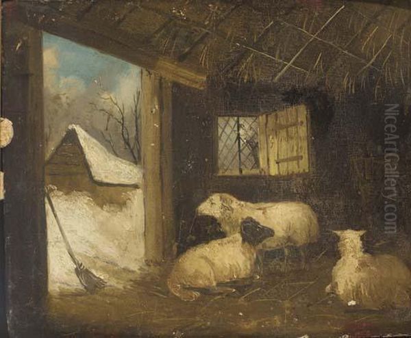 Sheep In A Stable In Winter Oil Painting by George Morland