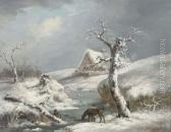 Figures By A Frozen Stream Oil Painting by George Morland