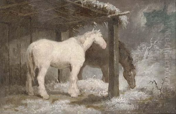 Horses On A Winter's Night Oil Painting by George Morland