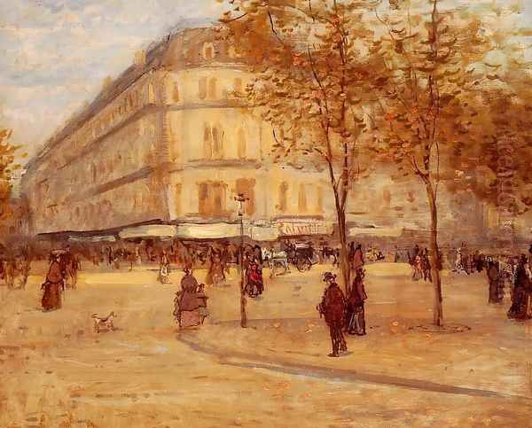 Place Du Theature Francais, Paris Oil Painting by Jean-Francois Raffaelli