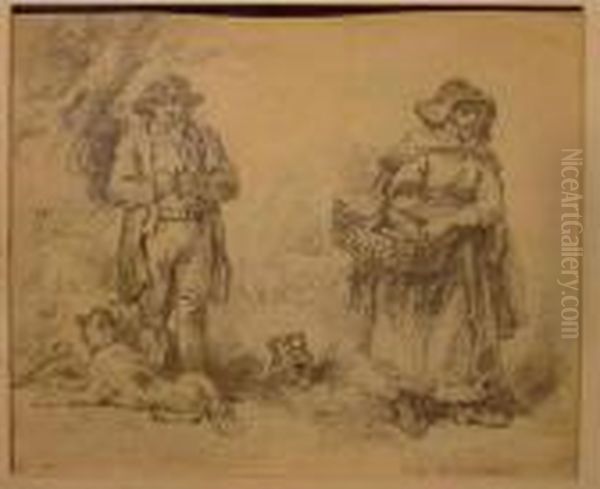 Man And Woman With Dog Oil Painting by George Morland