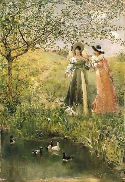 A springtime stroll Oil Painting by Jean-Francois Raffaelli