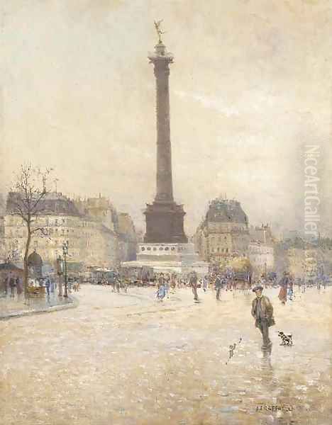 La Place de la Bastille, Paris Oil Painting by Jean-Francois Raffaelli