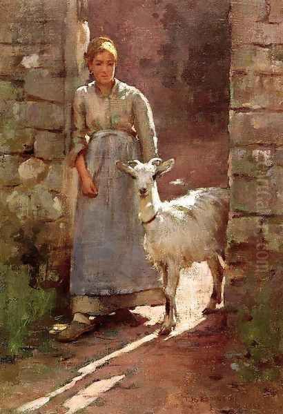 Girl With Goat Oil Painting by Theodore Robinson