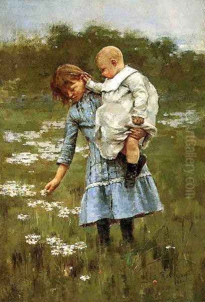 In a Daisy Field Oil Painting by Theodore Robinson