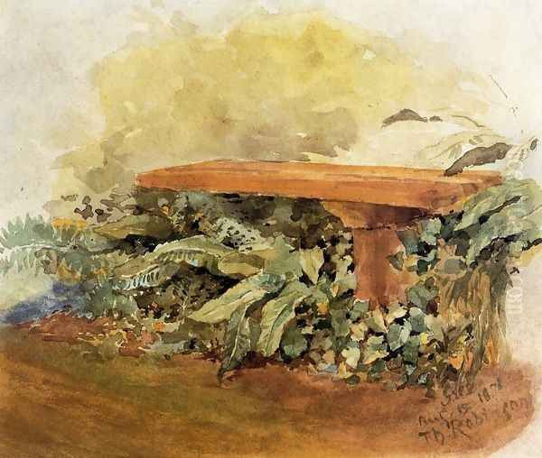 Garden Bench With Ferns Oil Painting by Theodore Robinson