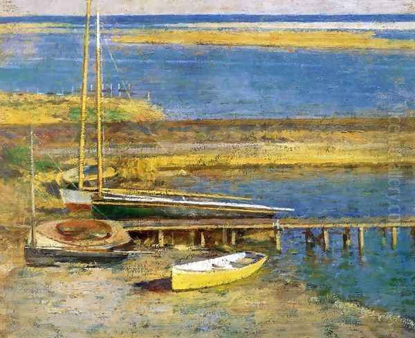 Boats At A Landing Oil Painting by Theodore Robinson