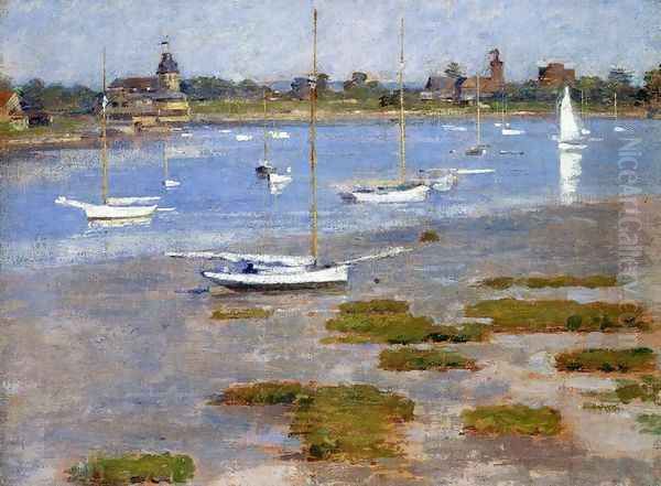 Low Tide The Riverside Yacht Club Oil Painting by Theodore Robinson