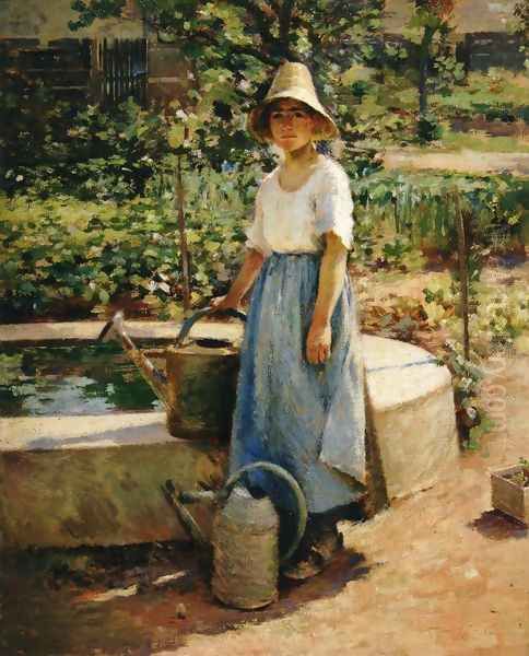 At the Fountain Oil Painting by Theodore Robinson