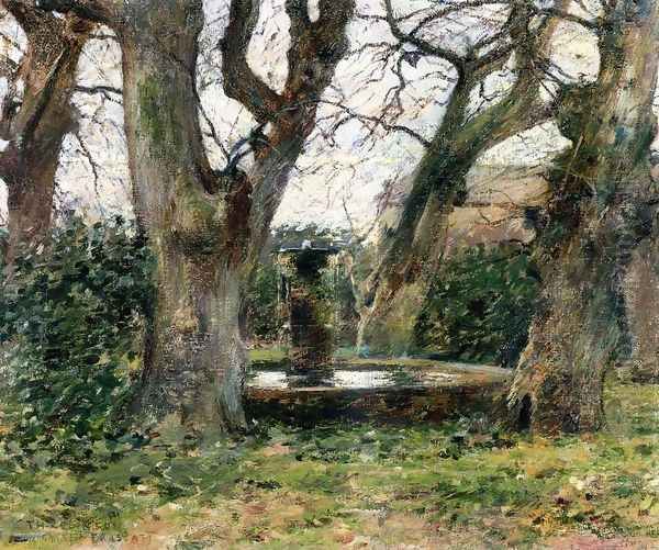 Italian Landscape With A Fountain Oil Painting by Theodore Robinson