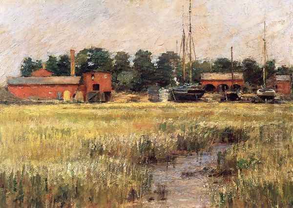 The Ship Yard Oil Painting by Theodore Robinson