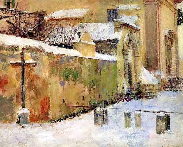 Church in Snow Oil Painting by Theodore Robinson