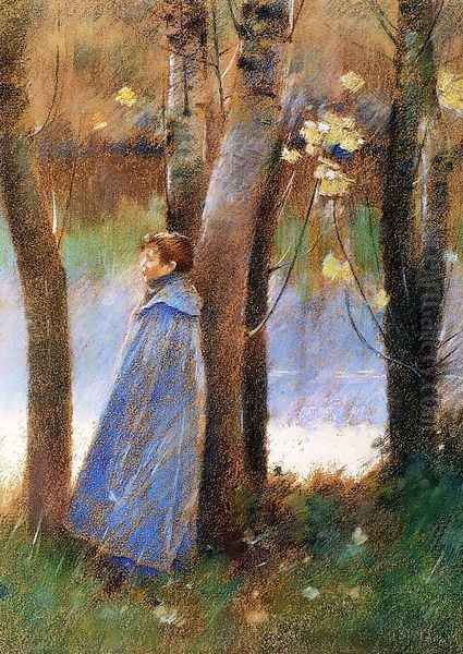 Figure In A Landscape Oil Painting by Theodore Robinson