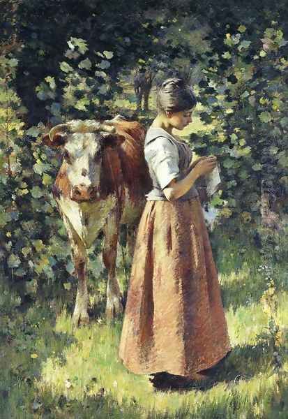 The Cowherd Oil Painting by Theodore Robinson