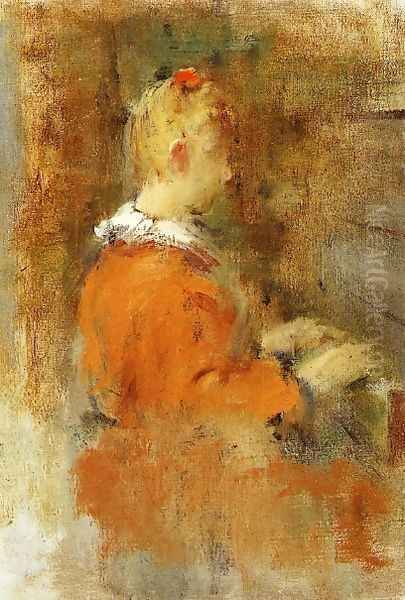 Girl in Red at the Piano Oil Painting by Theodore Robinson