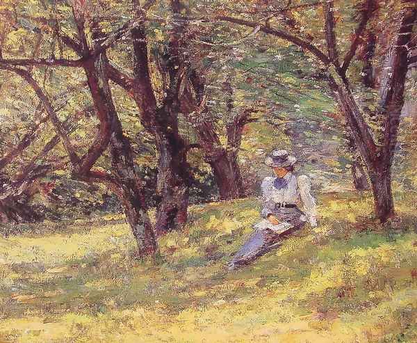 In The Orchard Oil Painting by Theodore Robinson